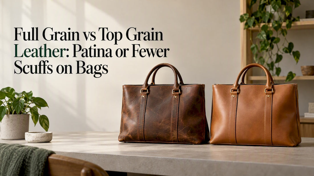 Two bags with contrasting leather surfaces