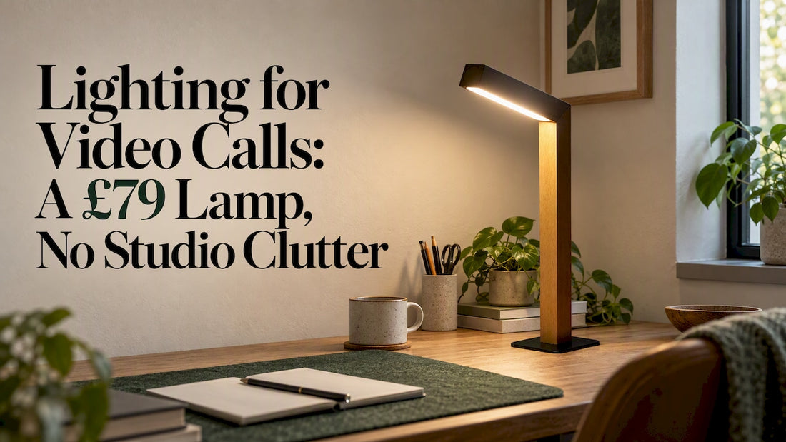 Wooden desk lamp lighting a home office