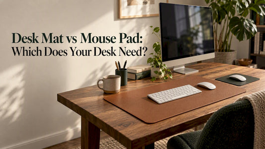 Desk mat and mouse pad on a workspace