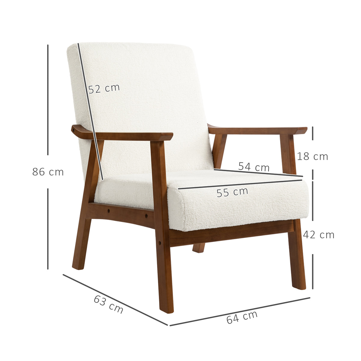 Mid-Century Boucle Accent Chair, dimensions