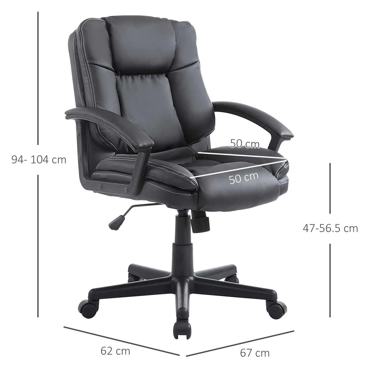 Classic Leather-Look Desk Chair, dimensions