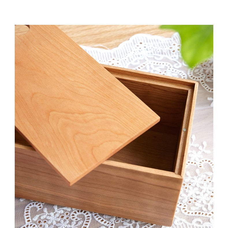Solid Wood Tissue Box with lid lifted off