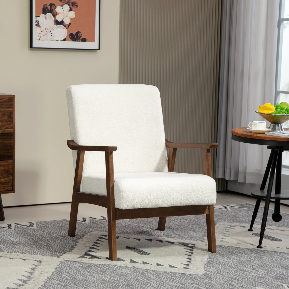 Mid-Century Boucle Accent Chair in a living room