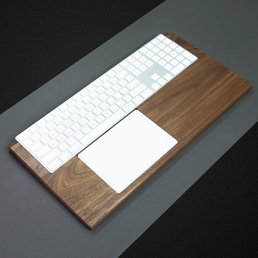 Walnut Keyboard and Trackpad Rest on a desk
