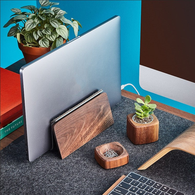Solid Walnut Laptop Stand on a desk