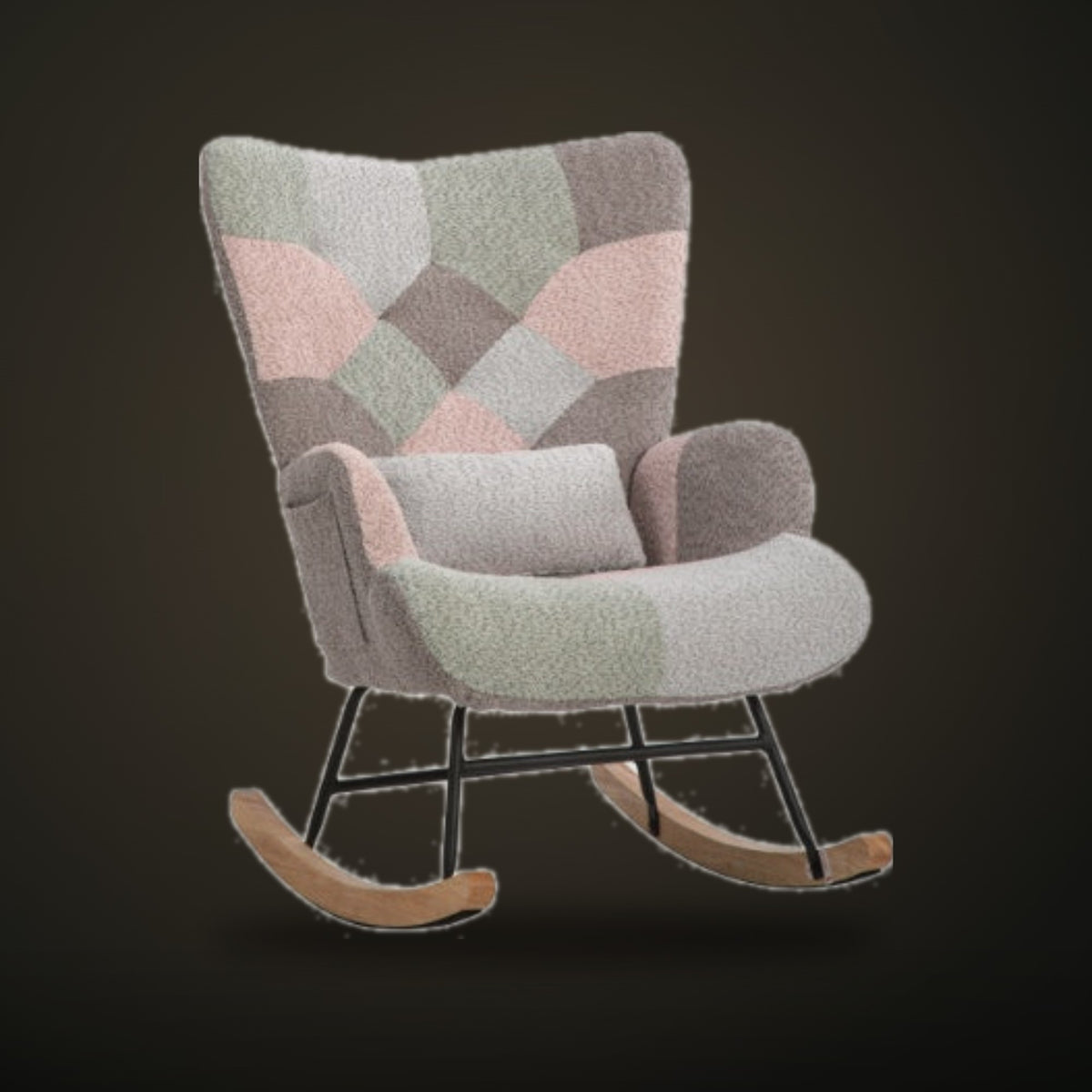Wingback Rocking Chair in patchwork fabric