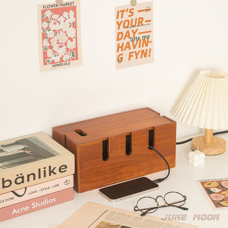 Solid Wood Cable Management Box in Dark finish