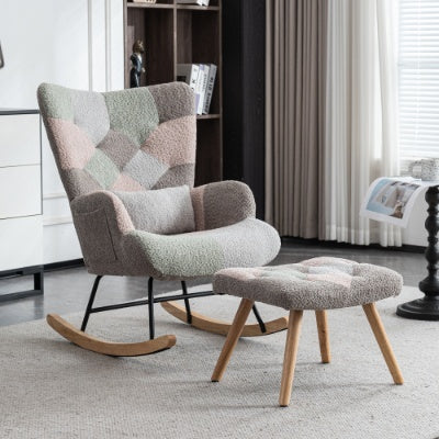 Wingback Rocking Chair with footstool and cushion