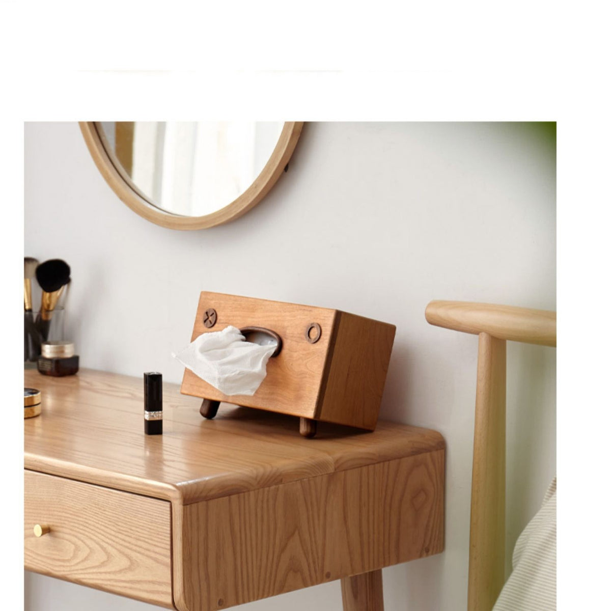 Solid Wood Tissue Box on a bedside table