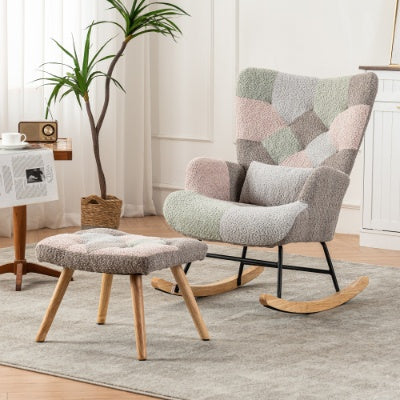 Wingback Rocking Chair with footstool, side view