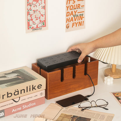 Solid Wood Cable Management Box in use