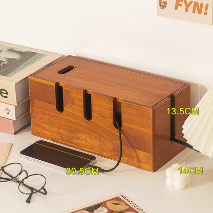 Solid Wood Cable Management Box with phone on top