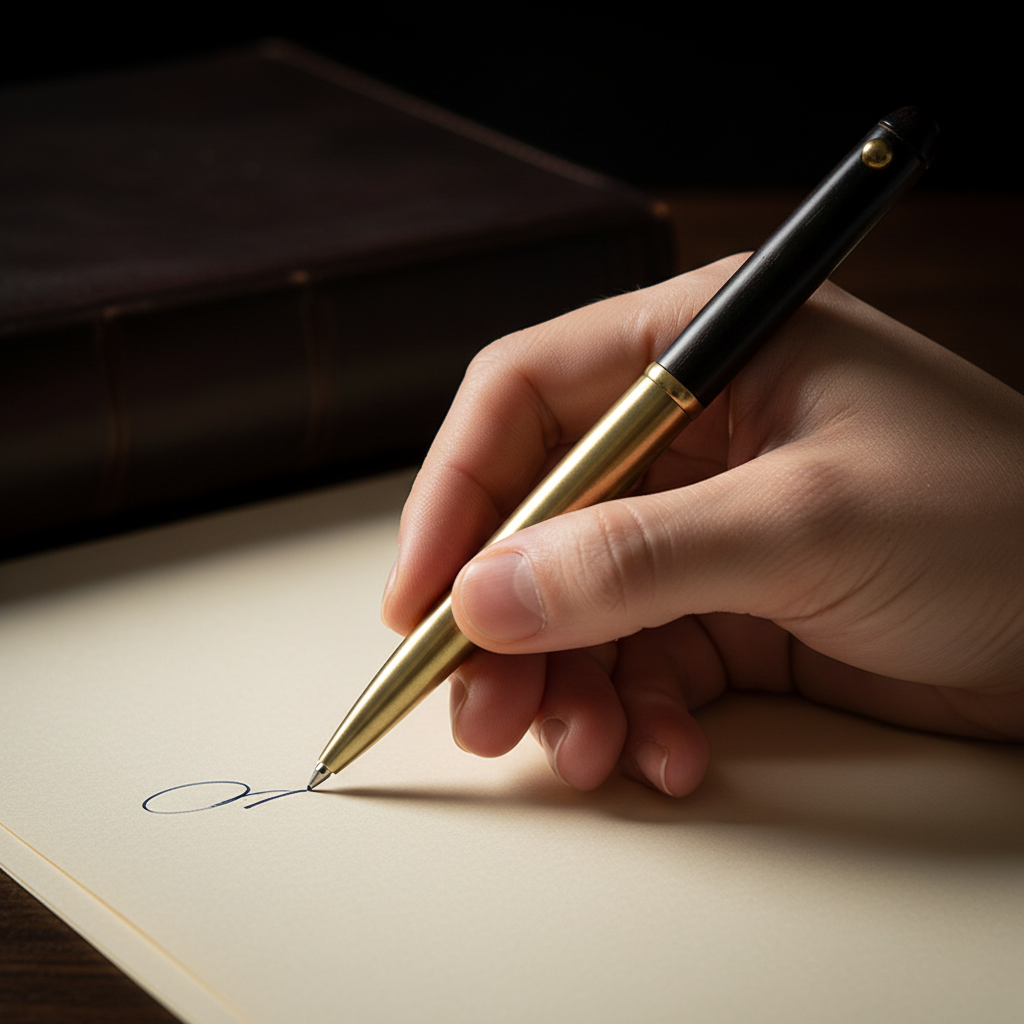 Brass Pen In-Hand Writing Shot