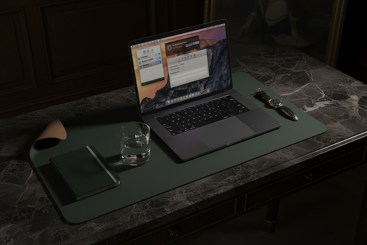 Forest Green Cork & Leather Desk Mat - Lifestyle