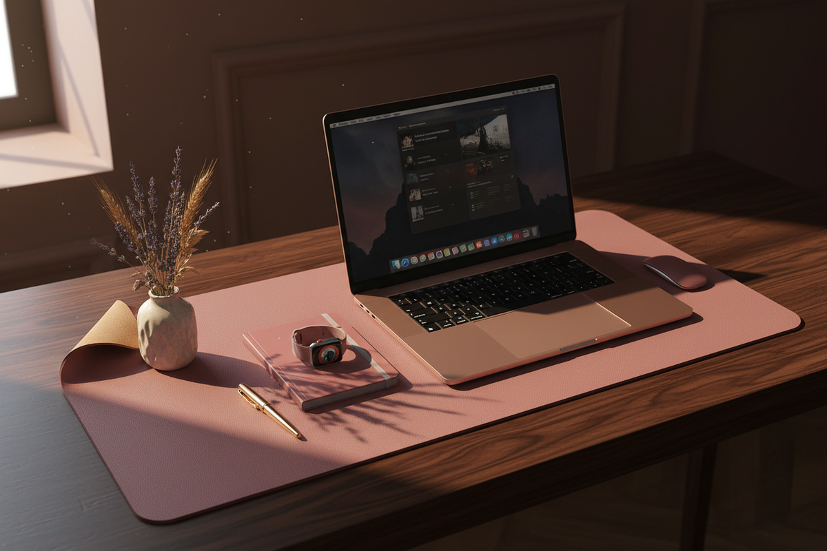 Press Pink Cork & Leather Desk Mat - Lifestyle