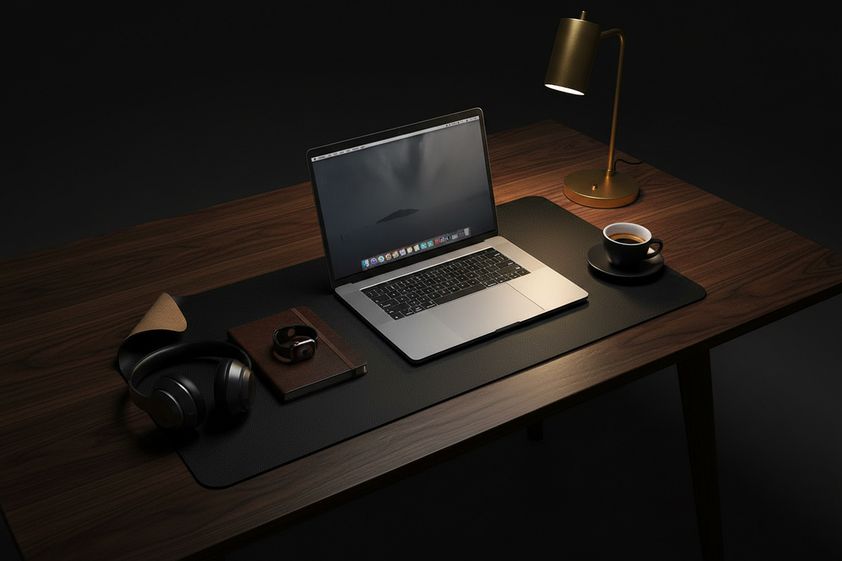 Black Cork & Leather Desk Mat - Lifestyle