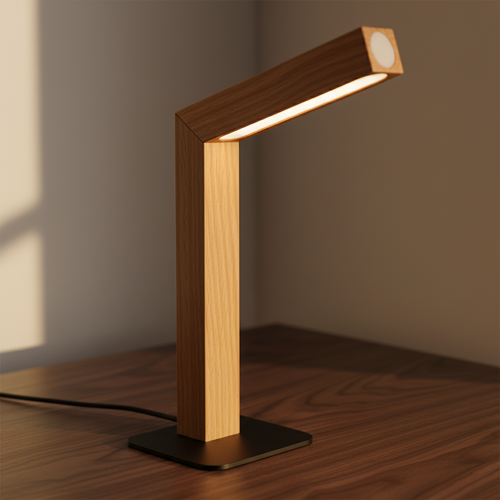 LED Solid Wood Lamp — wood grain close-up detail