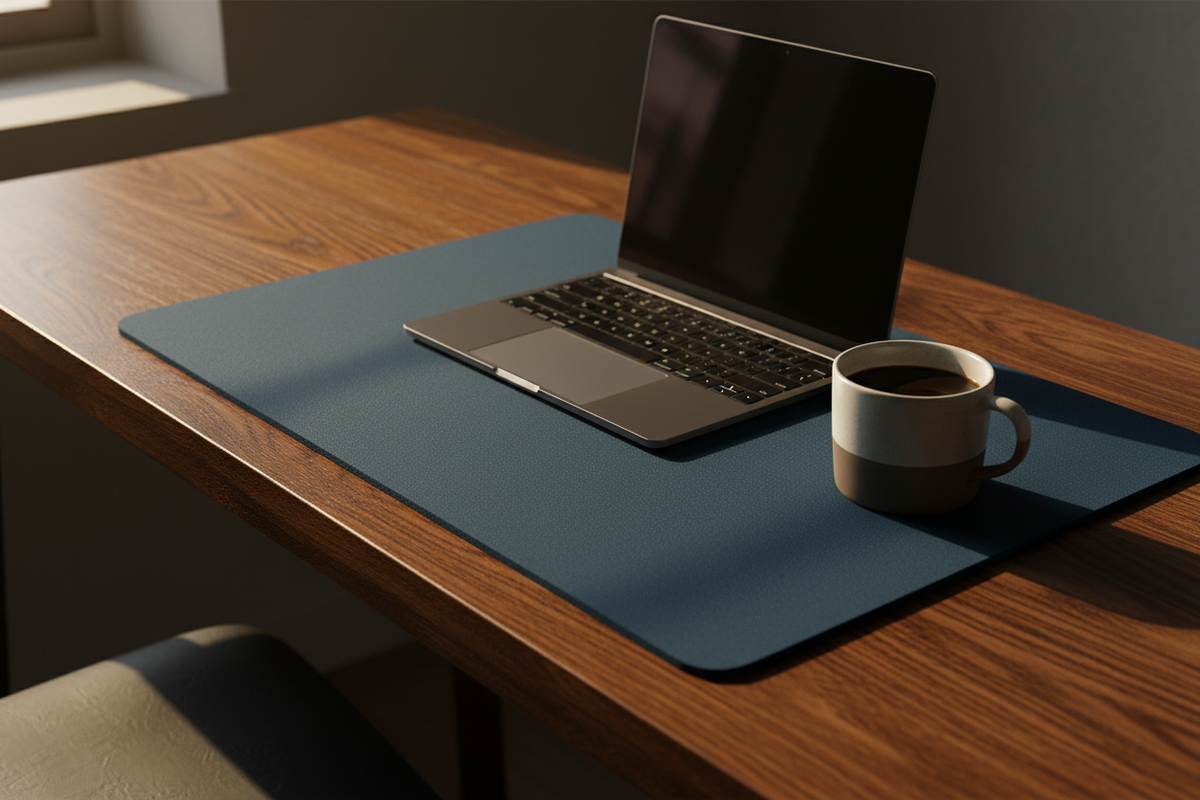 Sea Blue Cork Desk Mat — Lifestyle